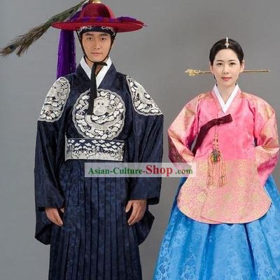 Traditional Korean Wedding Clothing 2 Sets for Men and Women