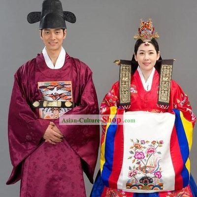 Ancient Korean Wedding Dress 2 Sets for Bride and Bridegroom