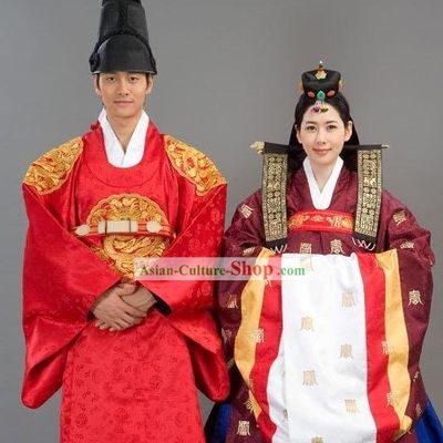 Ancient Korean Royal Wedding Dress 2 Sets for Bride and Bridegroom