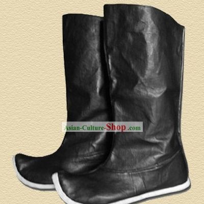 Ancient Chinese Handmade Hanfu Black Leather Boots for Men