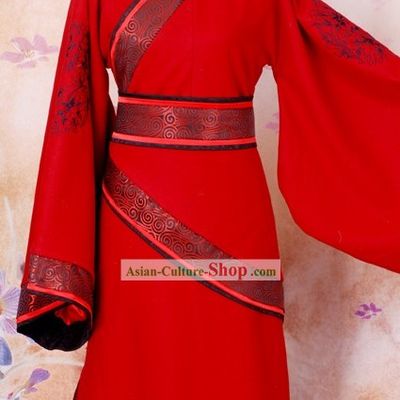 Ancient Han Dynasty Embroidered Flower Red Wedding Dress
