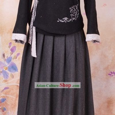 Black Han Fu Winter Jacket and Skirt Complete Set