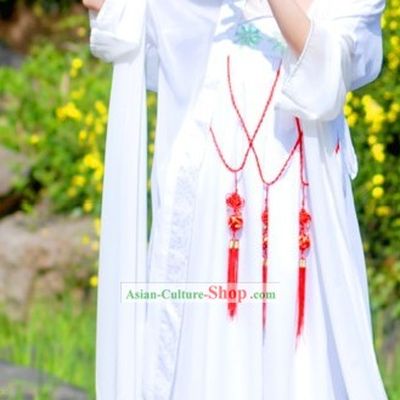 Ancient Chinese White Fan Dance Costume