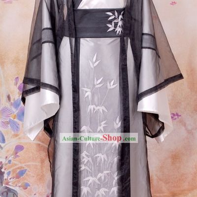 Ancient Chinese Wise Men Embroidered Bamboo Clothing Han Fu Complete Set for Men