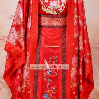 Tang Dynasty Embroidered Wedding Dress Complete Set for Brides