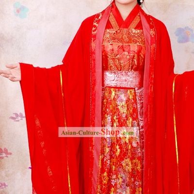 Ancient Chinese Red Wedding Ceremonial Clothing Complete Set