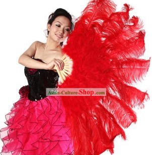 Red Big Ostrich Feather Fans