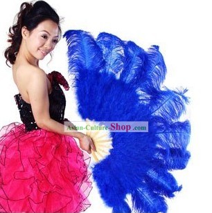 Blue Big Ostrich Feather Dance Fans