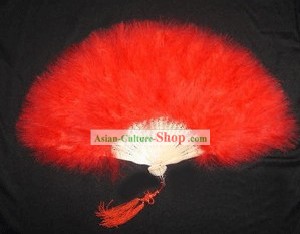Chinese Classical Red Ostrich Feather Dance Fan