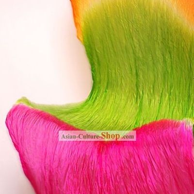 Three Colors Transition Long Silk Dance Fan
