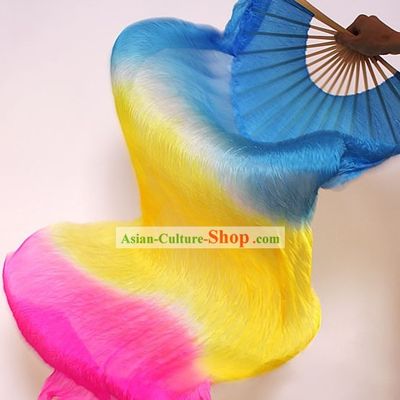 Traditional Chinese Handmade Three Colors Transition Long Silk Dance Fan
