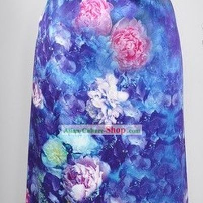 Chinese Blue Rose Silk Fabric