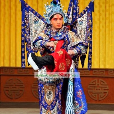 Peking Opera Wu Sheng Armor Costume and Hat and Flags