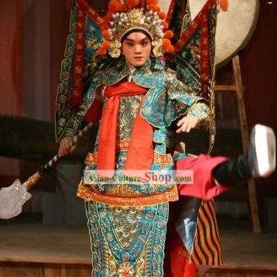 Beijing Opera Wu Sheng Clothing and Hat and Flags