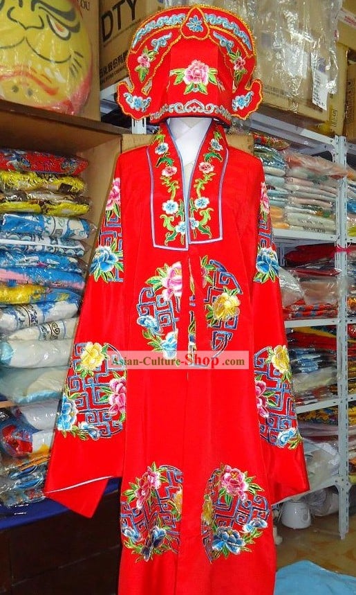 Chinese Opera Bridegroom Embroidered Wedding Dress and Hat