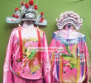 Chinese Opera Princess and Her Bridegroom Wedding Costumes and Crowns