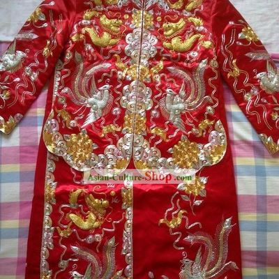 Traditional Chinese Wedding Dragon and Phoenix Bride Dress Suit