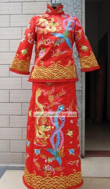 Traditional Chinese Dragon Phoenix Happiness Wedding Dress