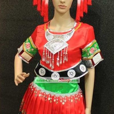 Chinese Folk Tribe Dance Costumes and Hat