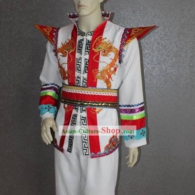 Chinese Ethnic Zhuang Minority Dragon Clothing and Hat for Men
