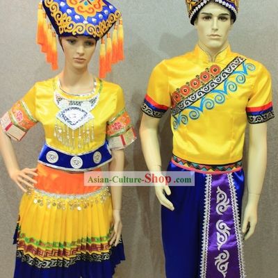 Traditional Chinese Ethnic Clothing 2 Complete Sets for Men and Women