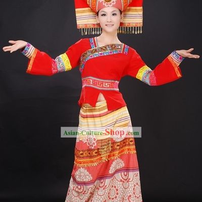 Chinese Ethnic Wedding Dress and Hat Complete Set