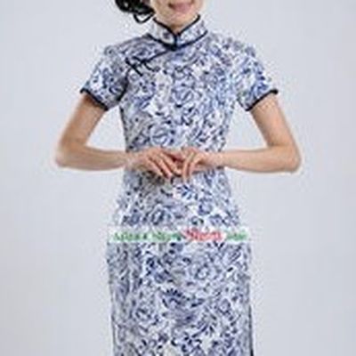 Chinese Classic Blue Flower Qipao