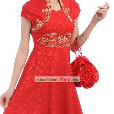 Chinese Wedding Red Short Qipao