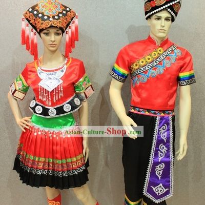 Traditional Chinese Ethnic Wedding Dress 2 Sets for Men and Women