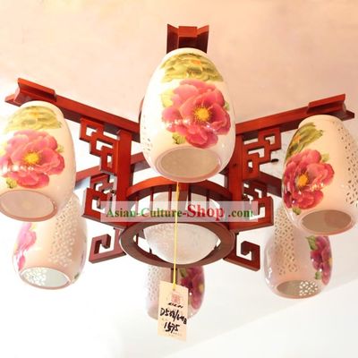 Traditional Chinese Wooden Ceramics Lanterns Set