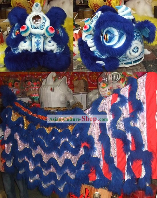 Supreme Deep Blue Long Wool Lion Dance Costume Complete Set