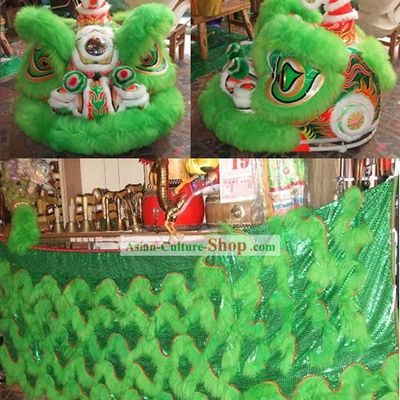 Supreme Green Long Wool Lion Dance Clothes Complete Set
