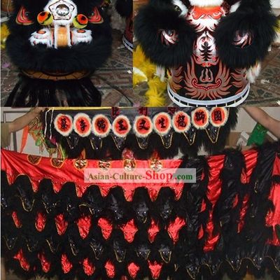 Traditional Black Long Wool Lion Dance Costume Complete Set
