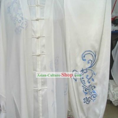 Traditional Chinese Silk Embroidered Flower Tai Chi Competition Clothing Set