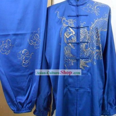 Traditional Chinese Silk Dragon Martial Arts Competition Suit for Men