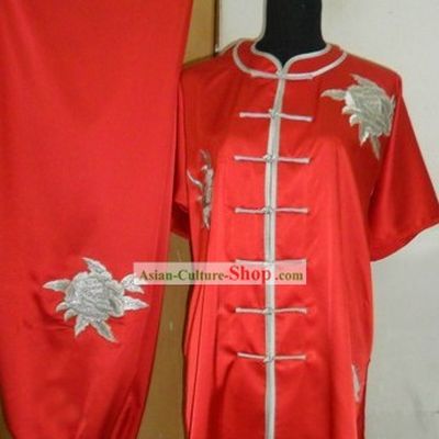 Chinese Silk Embroidered Flower Kung Fu Competition Uniform
