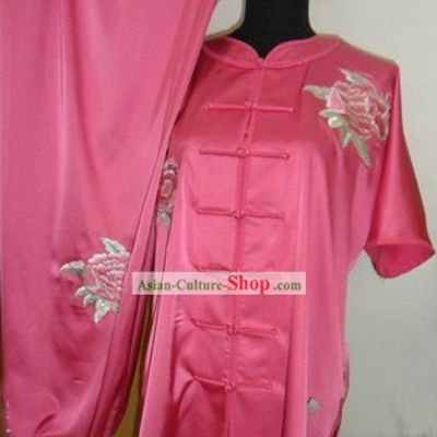 Chinese Silk Embroidered Flower Kung Fu Competition Uniform