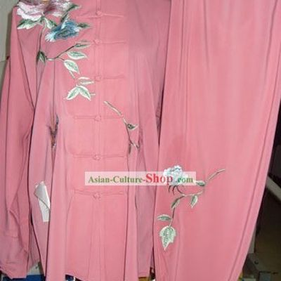 Chinese Embroidered Flower Silk Tai Chi Clothes Set