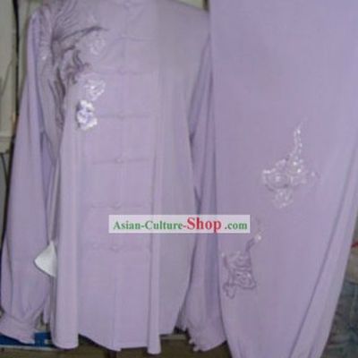 Chinese Embroidered Flower Silk Tai Chi Clothing Set