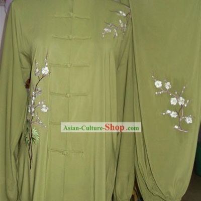 Chinese Embroidered Flower Silk Tai Chi Dress Set