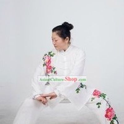 Traditional Chinese Silk Peony Kung Fu Suit