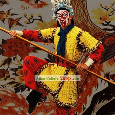 Chinese Beijing Opera Sun Wukong Costumes and Long Feather Hair Accessories
