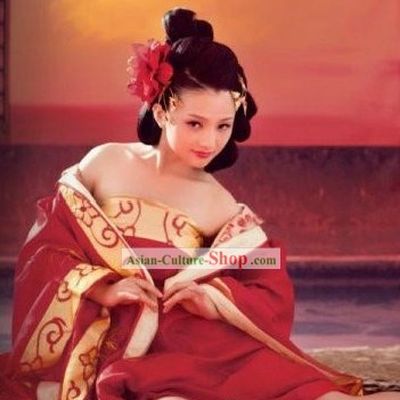 Ancient Chinese Imperial Concubine Red Costumes with Long Tail