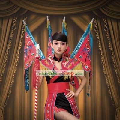 Chinese Opera Stage Performance Costumes with Flags