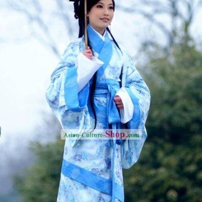 Ancient Chinese Han Dyansty Female Clothing and Umbrella Set