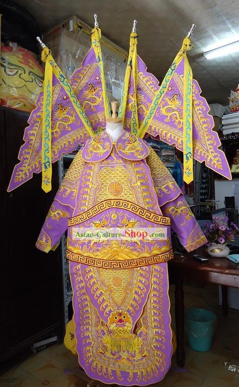 Peking Opera Military Officer Armor Costume Complete Set with Flags