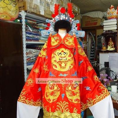 Peking Opera Male Dragon Costume with Long Feathers Headpiece