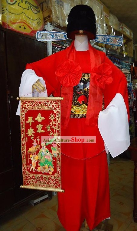 Traditional Chinese Cai Shen Money God Costume Complete Set