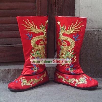 Traditional Embroidered Dragon Hanfu Wedding Boots