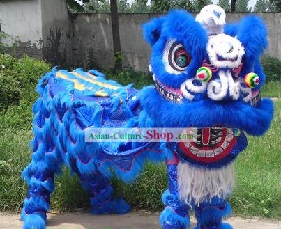 Traditional Chinese Blue Lion Dance Costume Complete Set